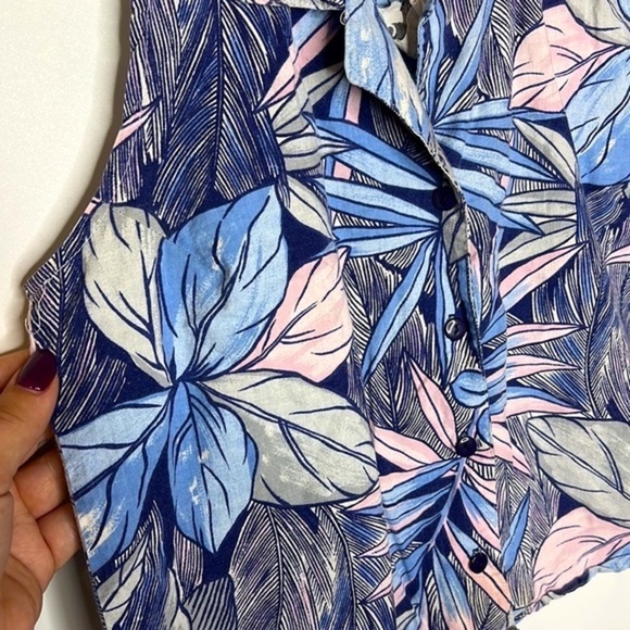 Vintage Cristina Tropical Floral Vest Top Collared Button Top - Picture 3 of 7